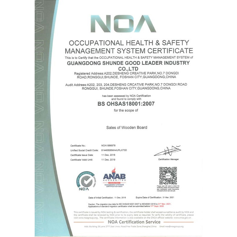 OCCUPATIOAL HEALTH&SAFETY MANAGEMENT SYSTEM CERTIFICATE